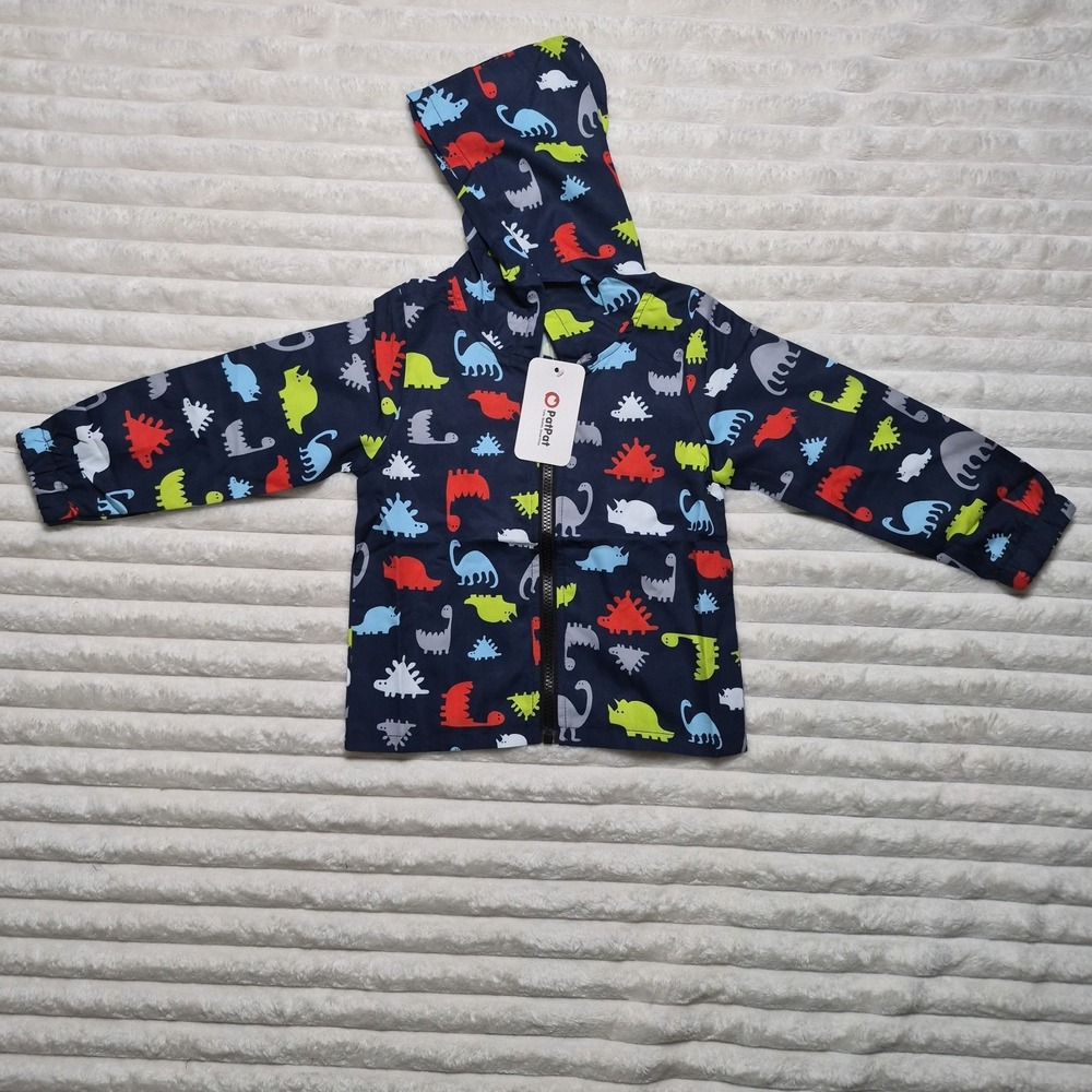 PatPat Boys Dinosaur Print Hooded Windbreaker Jacket Navy Blue Size 4-5Y NWT
